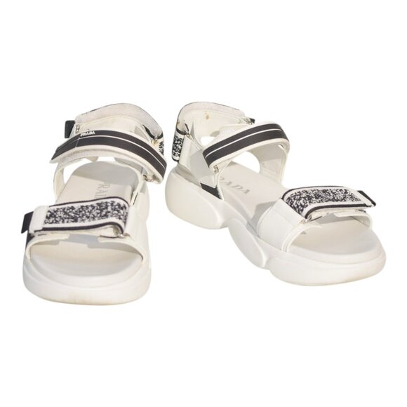 PRADA Cloudbust Logo-Embossed Rubber and Canvas-Trimmed Leather Sandals 37.5 - Picture 1 of 11
